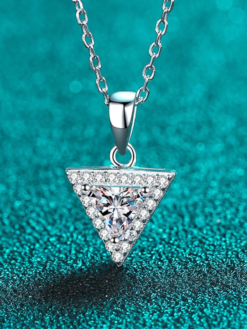0.5CT Triangle Moissanite Halo Pendant Necklace 925 Sterling Silver Certified